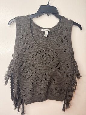 Autumn Cashmere Olive Green Open-Knit Cotton Sweater Vest